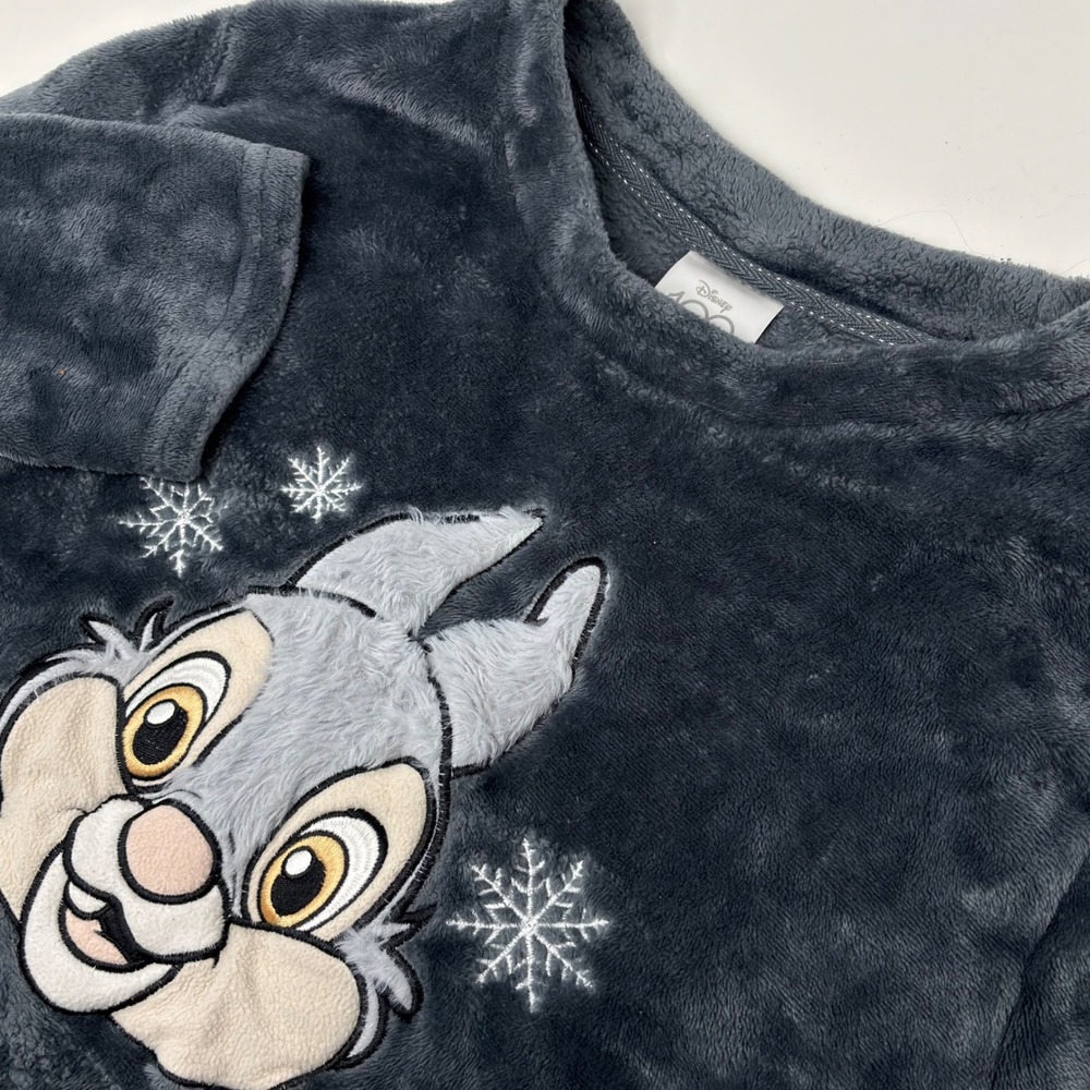 Disney Thumper Plush Fleece Pajama Top Youth L 12-14 Gray Long Sleeve Sleepwear